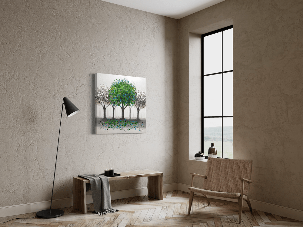 En tavla med ett grönt träd