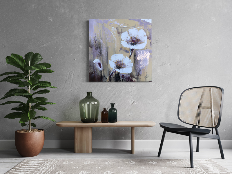 En tavla med blommor