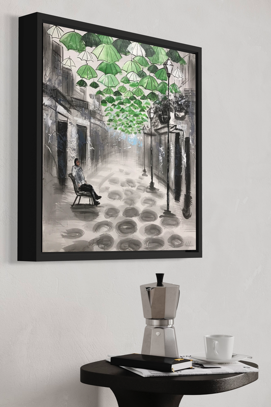 Maalaus sateenvarjoilla