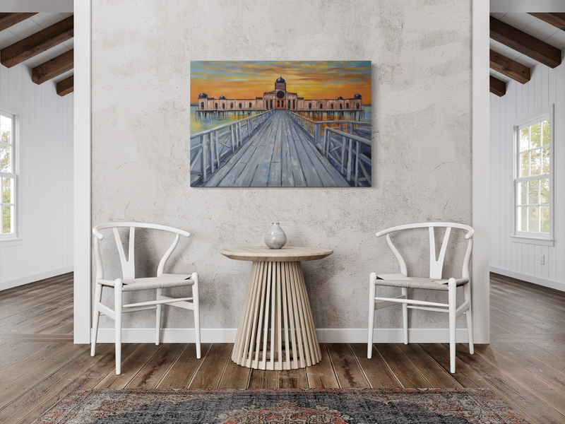 En tavla med en byggnad