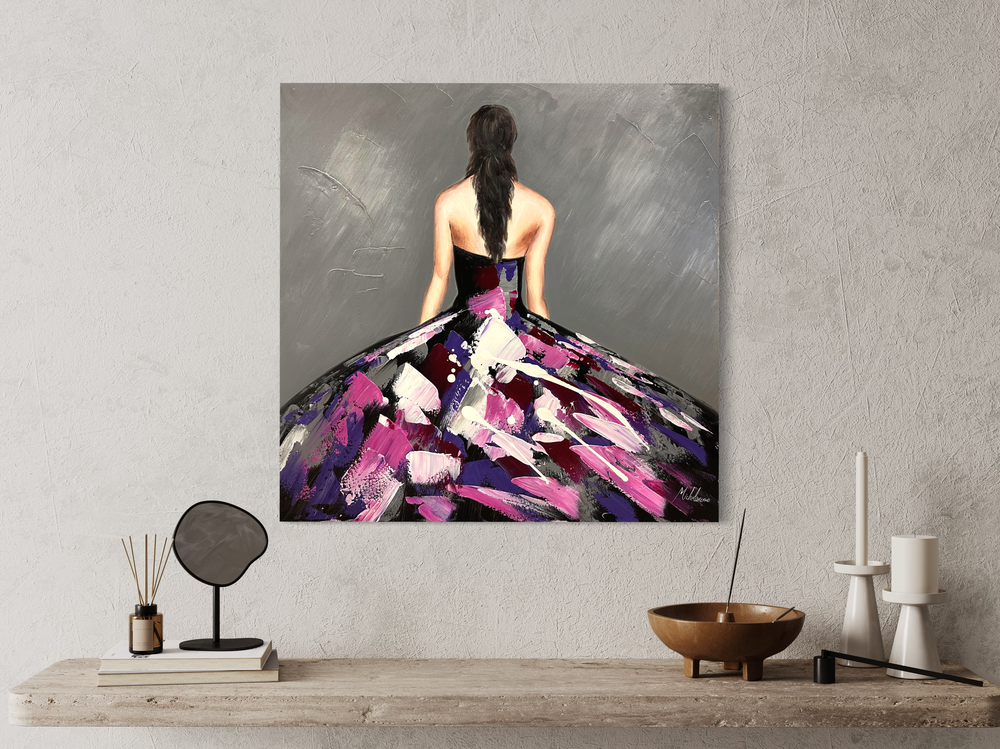 En tavla med en kvinna i klänning