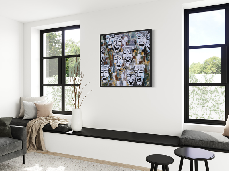 Een schilderij van gezichten