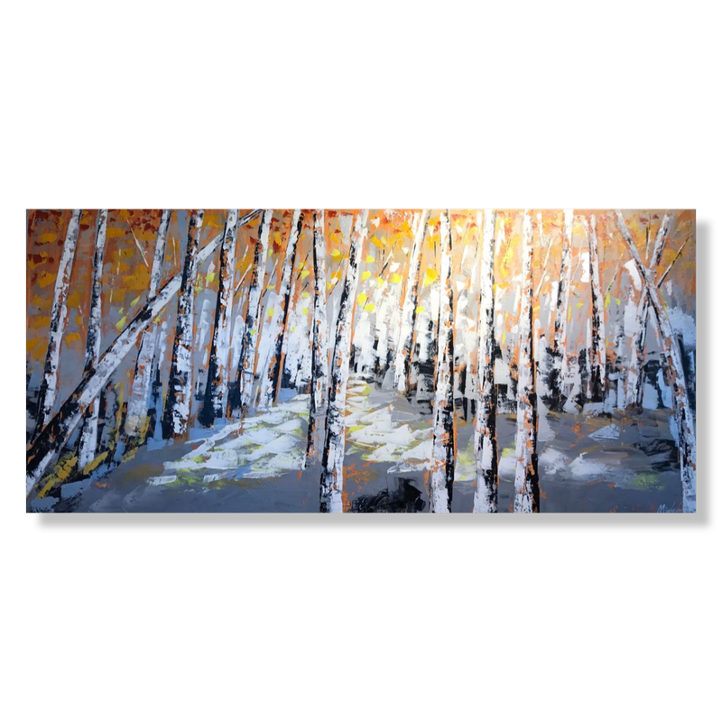 Een schilderij met berkenbomen