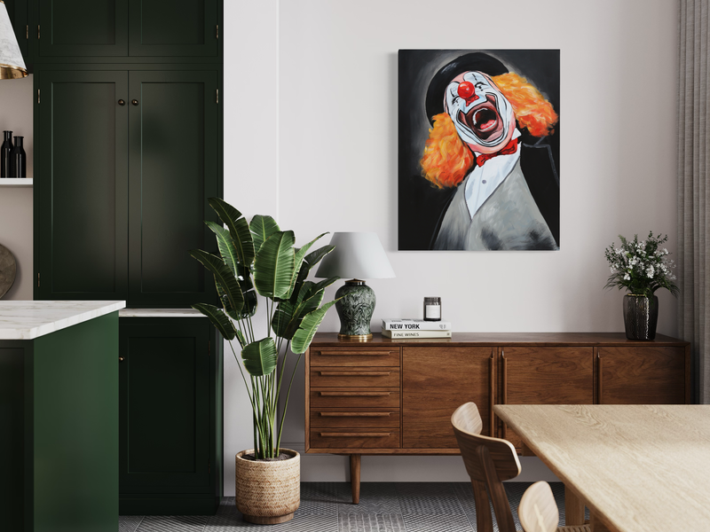 Ein Gemälde mit einem Clown