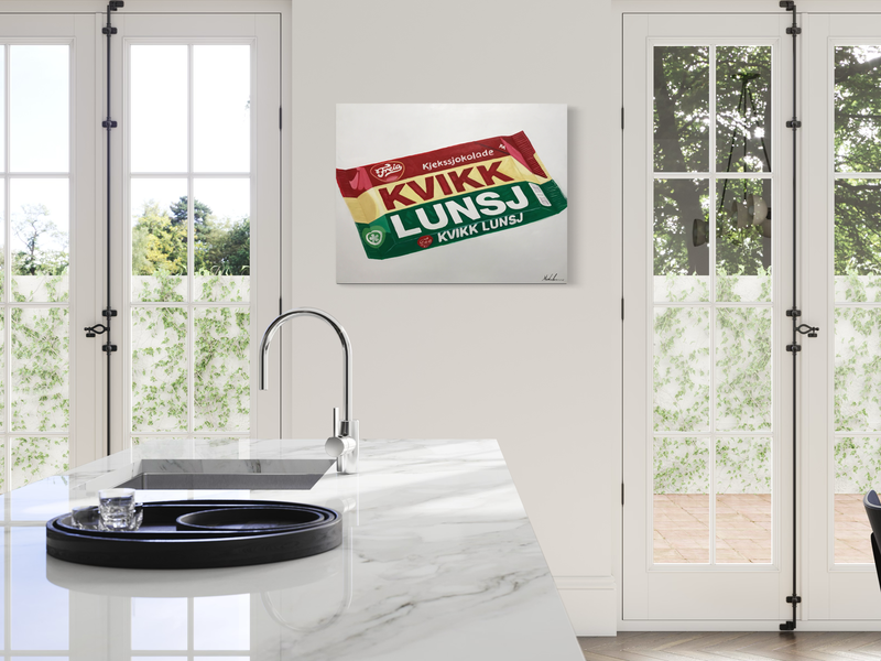 En målning med klassikern Kvikk lunsj