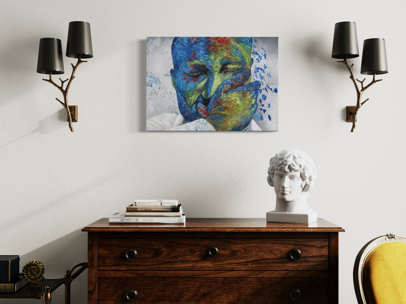 Een schilderij met een gezicht