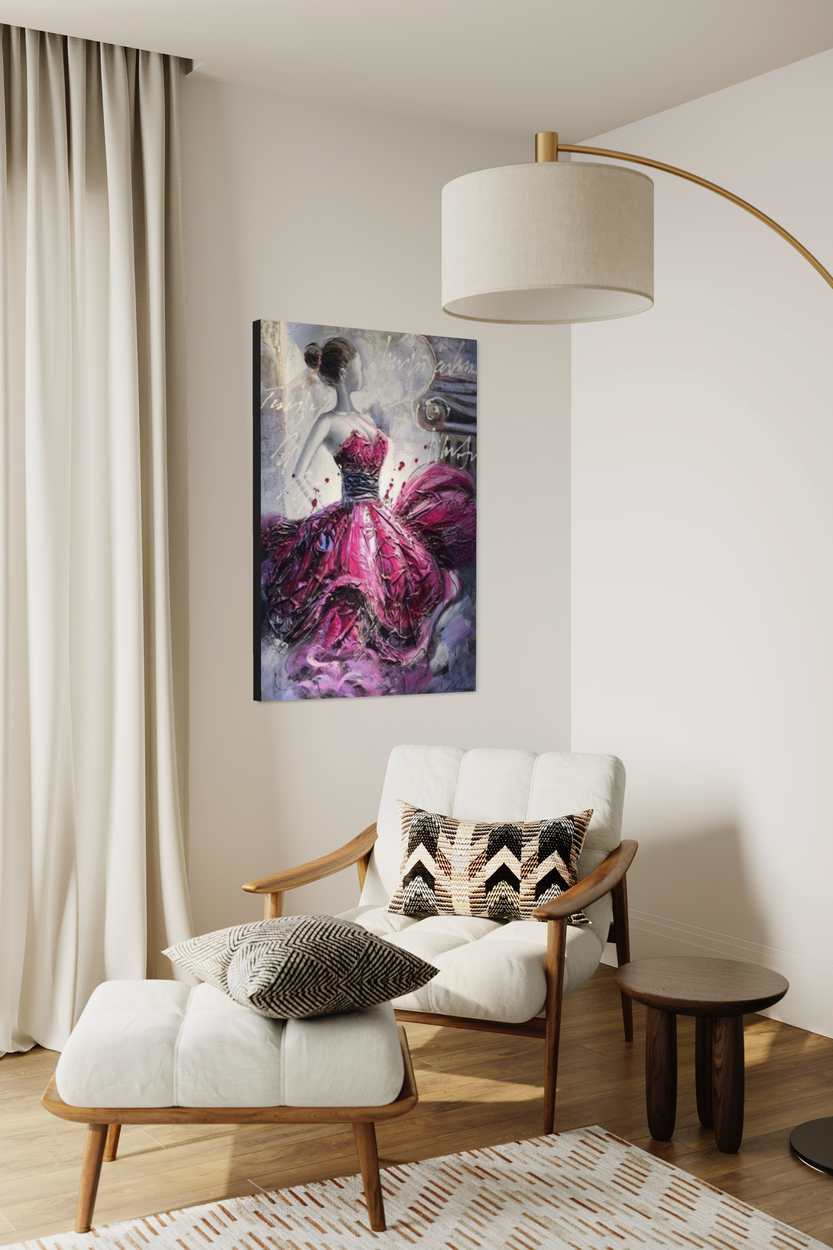 En tavla med en kvinna i klänning