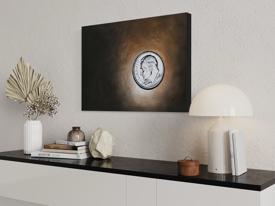 En målning med ett mynt