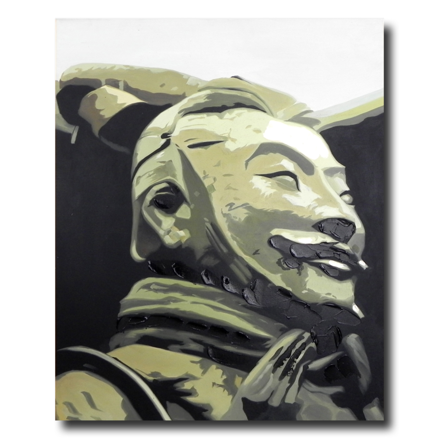 En tavla med en staty