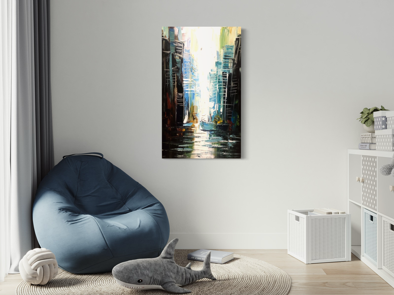 Een schilderij met een boot