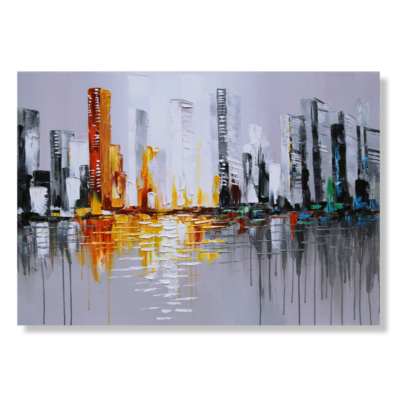 En målning med en skyline