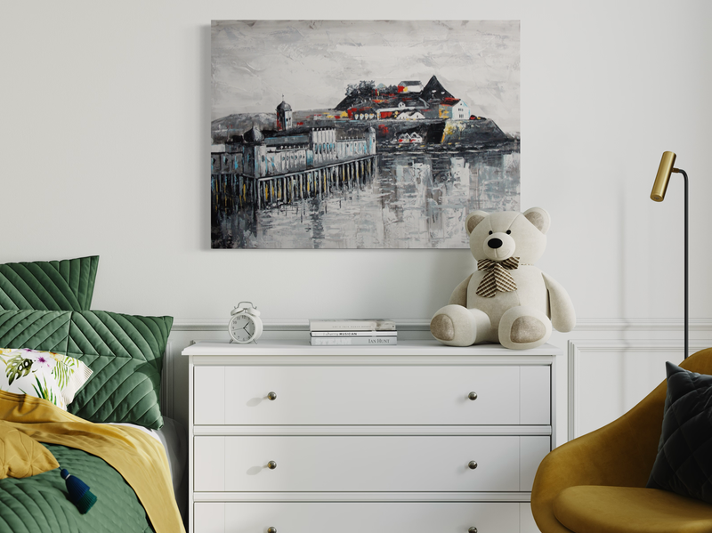 En tavla med Varbergs fästning