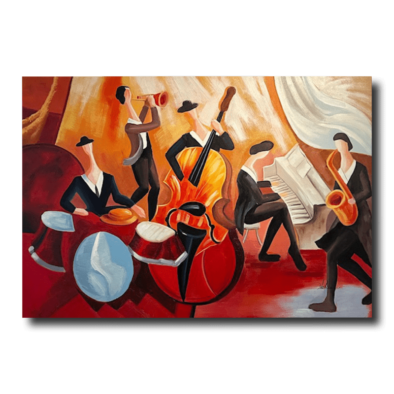 En tavla med ett musikband