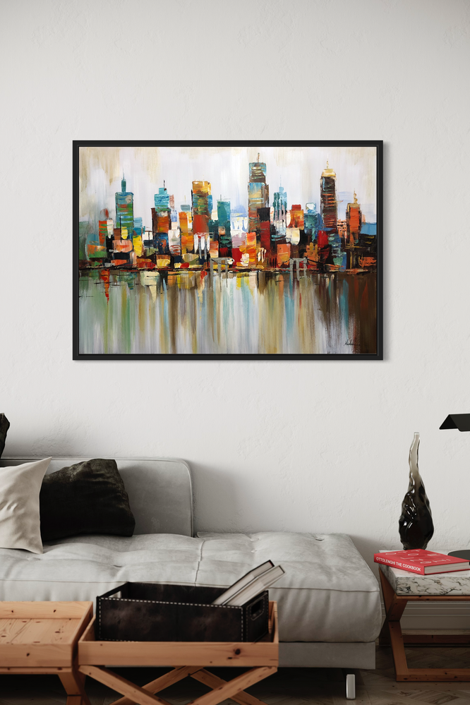 En målning utav en skyline