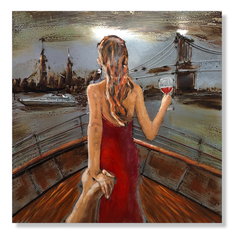 En plåttavla med en kvinna