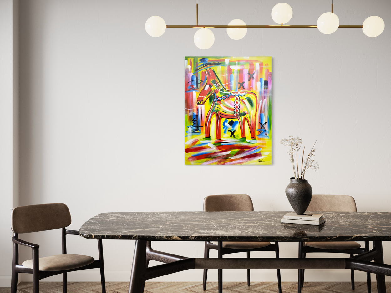 En målning med en dalahäst