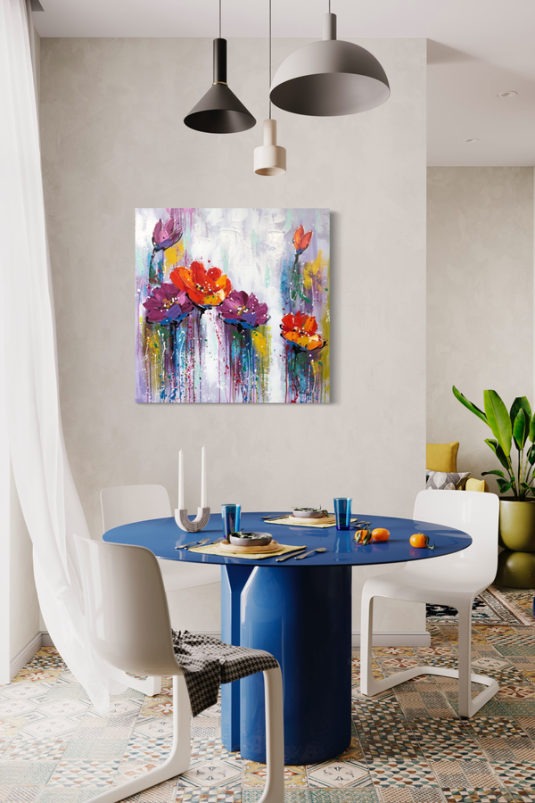 En målning med blommor