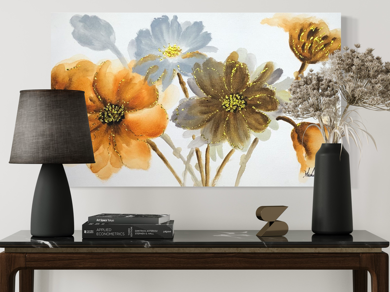 En tavla med blommor