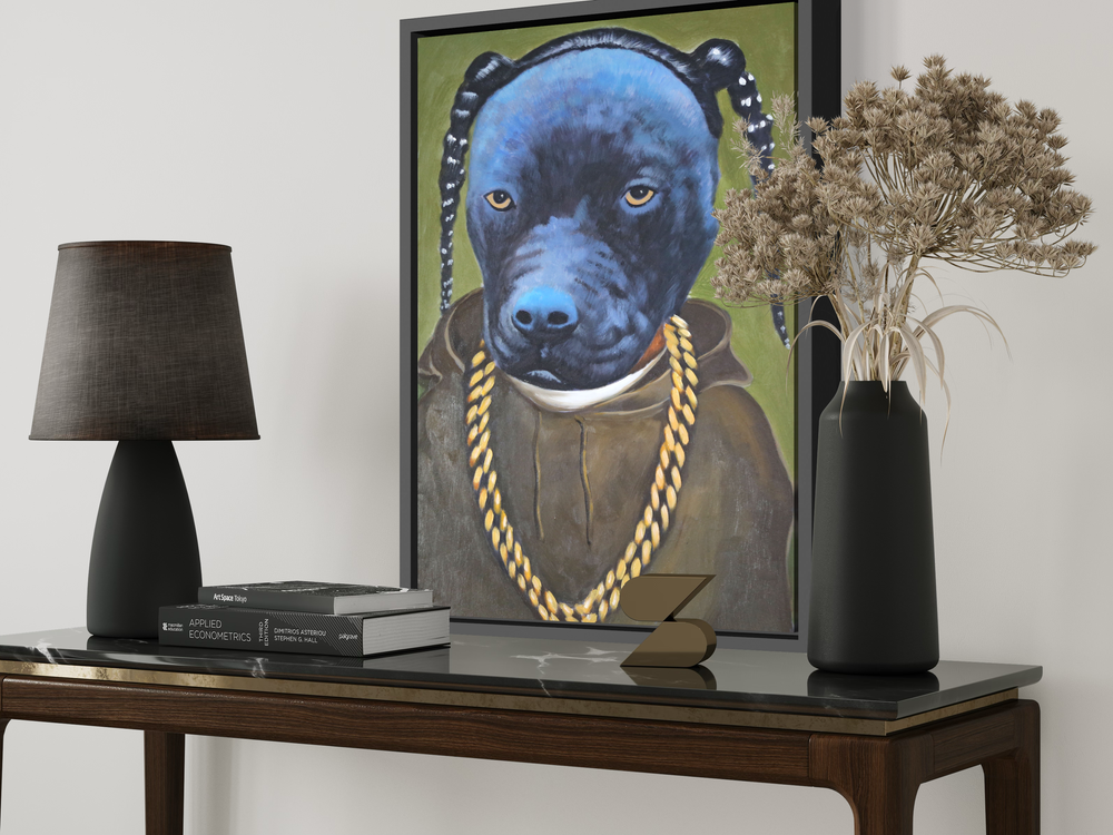 En tavla med en hund