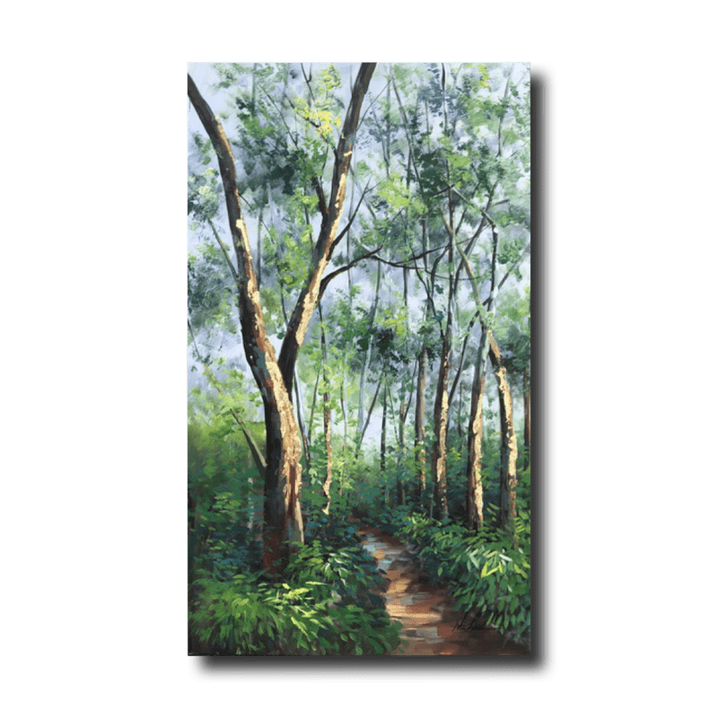 Et maleri med en skovlund