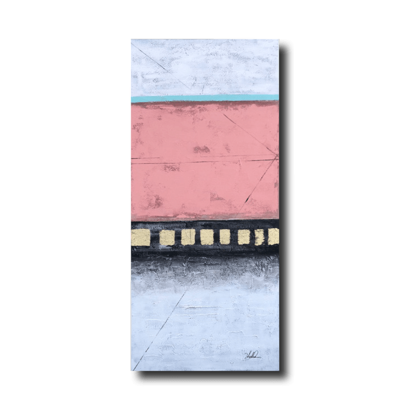 Abstrakti maalaus vaaleanpunaisena ja valkoisena