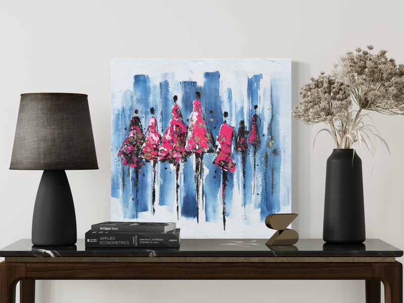 A painting of women in pink dresses