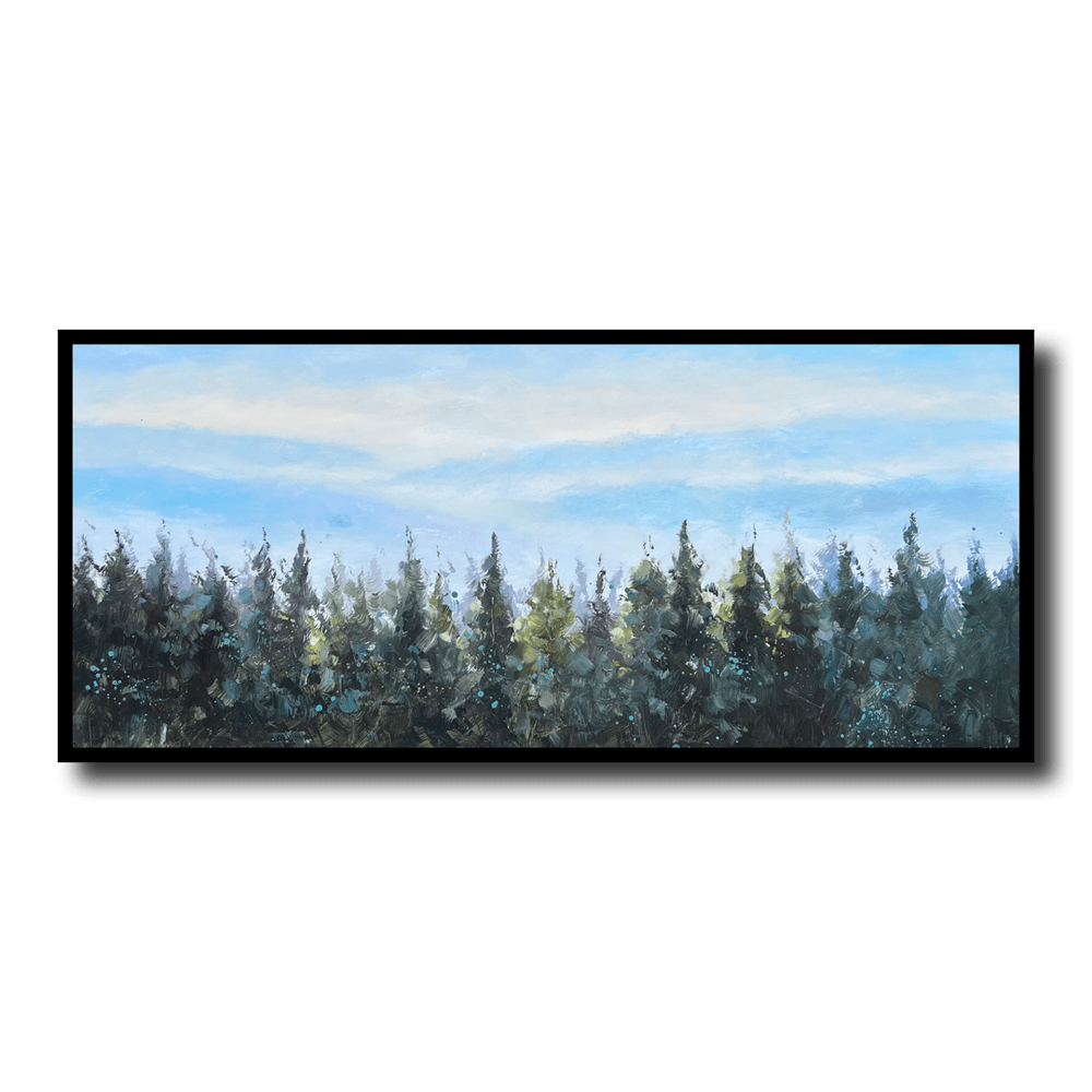 En målning med barrträd