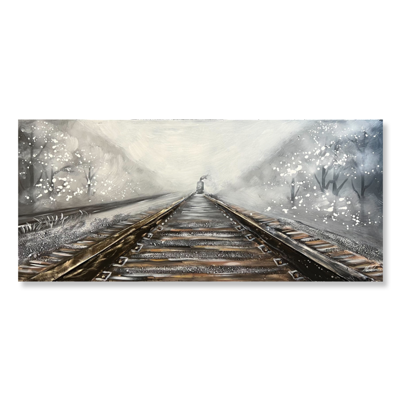 En målning med ett tåg