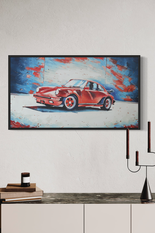 Een schilderij geïnspireerd door de klassieke Porsche 911.