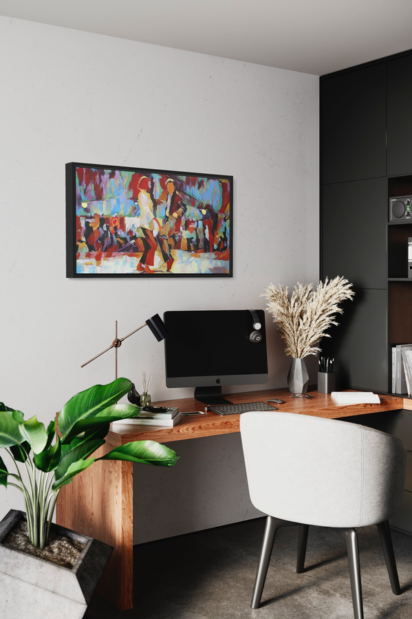 Obraz przedstawiający scenę z Pulp Fiction.