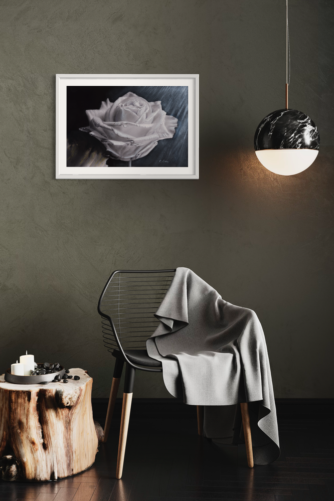 Ein Poster mit einer weißen Rose