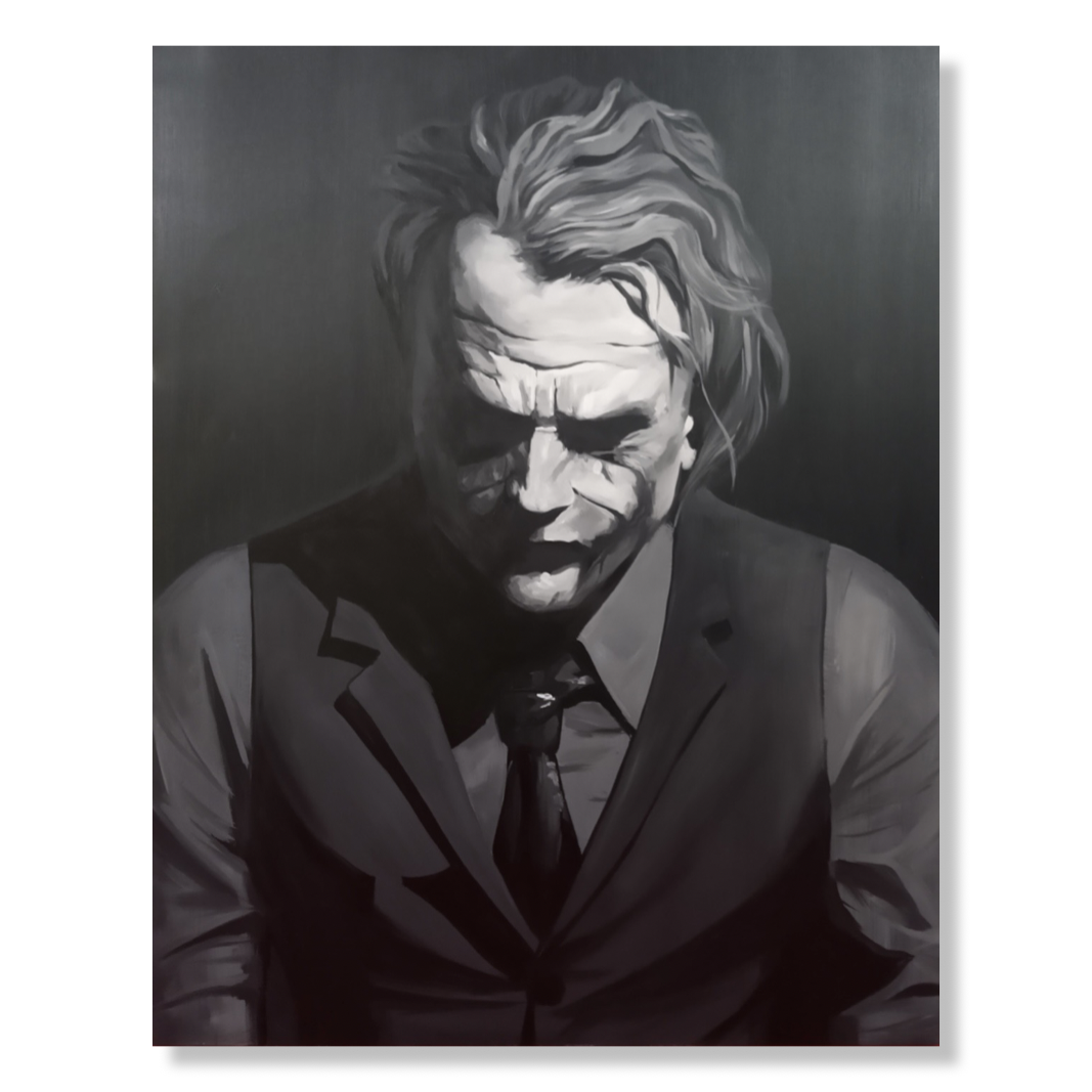 Een schilderij met de joker van Batman